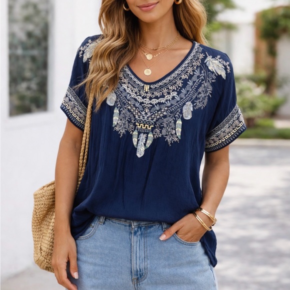 Johnny Was Tops - Johnny Was Embroidered Georgette Poncho Tunic Blouse Size S